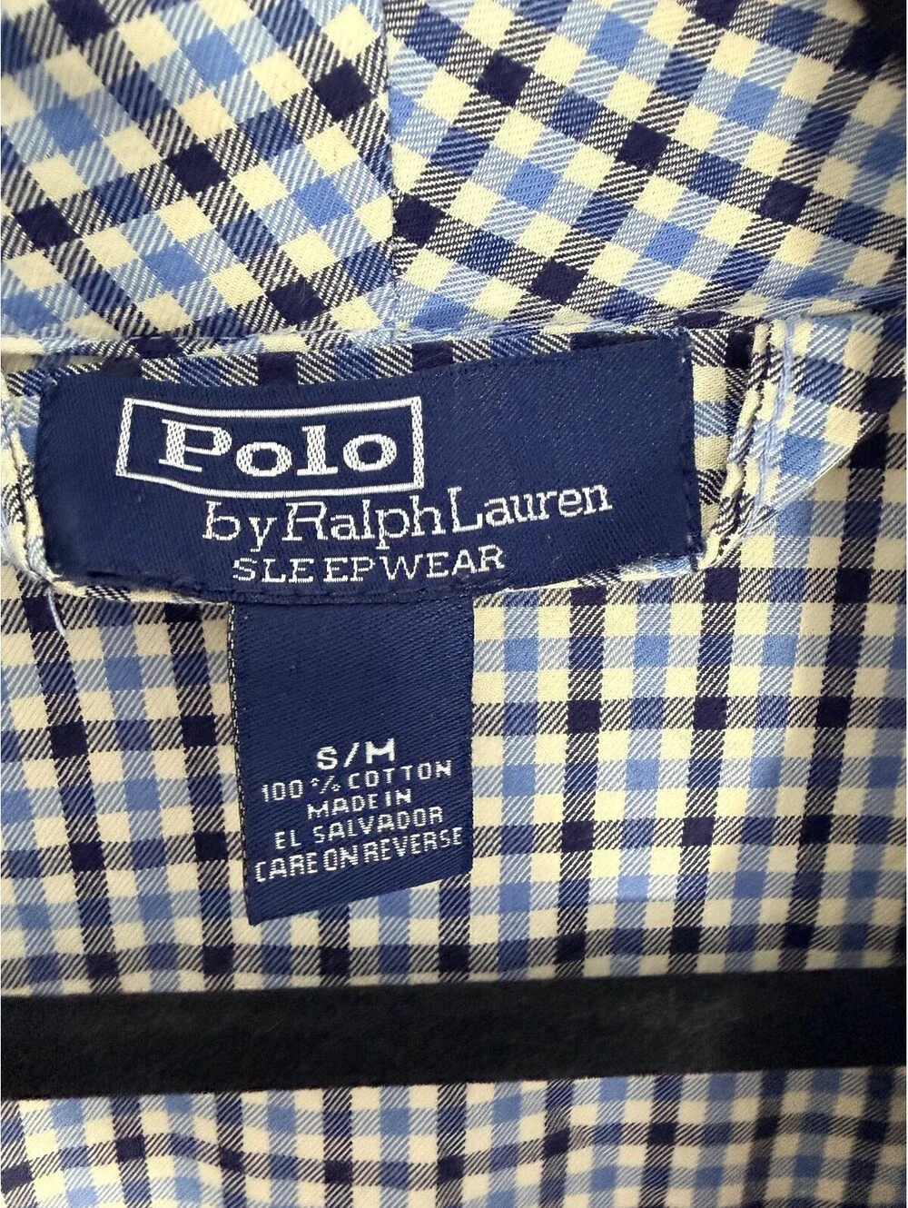 Polo Ralph Lauren Sleepwear Blue Gingham Cotton Robe Bathrobe Shawl Collar S/M